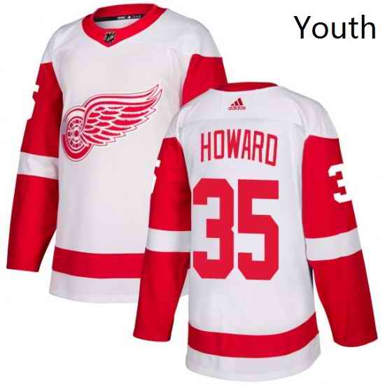 Youth Adidas Detroit Red Wings 35 Jimmy Howard Authentic White Away NHL Jersey